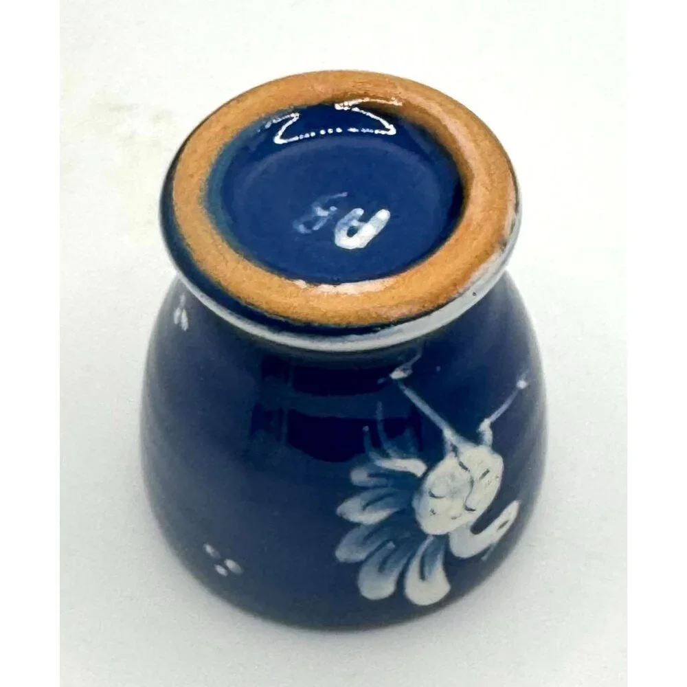 Vintage A. Bulle Dubuis Bosshard Mid-Century Blue "Peacock/Floral" Cup Vase - Picture 2 of 8